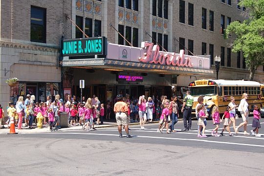 The Florida Theatre along Forsyth Street was the center of activity Tuesday for nearly 3,500 young patrons of the arts.