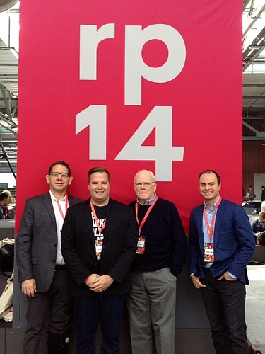 From left, Michael Munz, executive vice president at the Dalton Agency; Joe Sampson, executive director of One Spark; Peter Rummell, a major investor in the crowdfunding festival; and Elton Rivas, co-founder of One Spark, are in Berlin this week helpi...