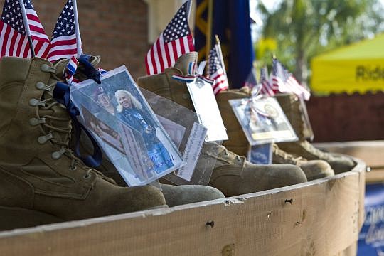 Each boot is donated by the family of the fallen and becomes part of the traveling memorial. The event supports Mothers of America's Military Fallen - SPC Kelly J. Mixon Foundation and the traveling memorial.