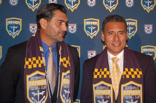 Jose Luis Villarreal (right) is the new head coach for Jacksonville Armada FC. At left is General Manager Dario Sala.