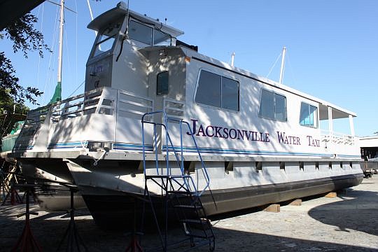 The Sea Charm 1 is at Sadler Point Marina in Ortega, with new decals labeling it the Jacksonville Water Taxi.