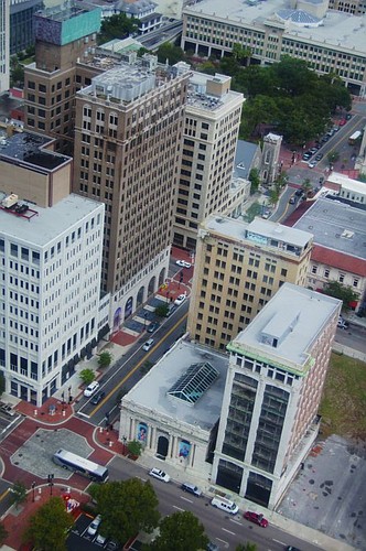 The Barnett Bank Building (top left) and the Laura Street Trio (right), four historic buildings near the intersection of Forsyth and Laura streets, are proposed for adaptive re-use by developer Stephen Atkins.