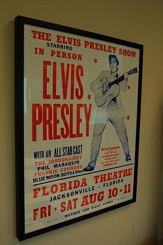 DeCamp described his father as a huge Elvis fan, so he has this replica poster from Presley's show at the Florida Theatre above his desk.