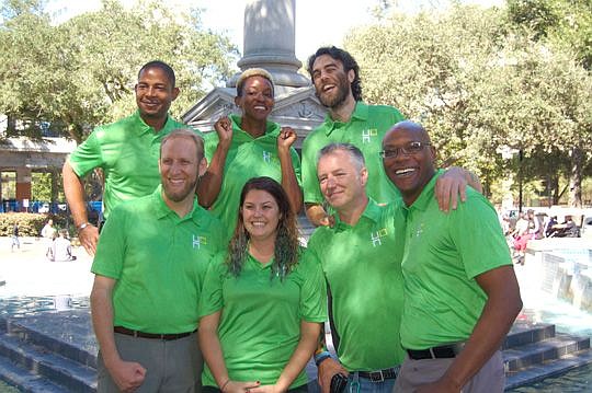 The staff of Friends of Hemming Park: Top row, from left, Operations Director Damien Lamar Robinson, Development Director Angie Nixon and Marketing and Community Outreach Director Keith Marks. Bottom row, from left, Executive Director Vince Cavin, Eve...