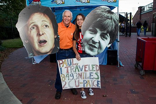 Jim and Paige Junikiewicz drove from Philadelphia for the concert - and made a sign just so McCartney would know.