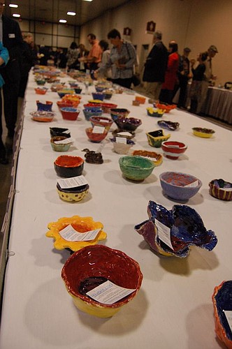 Hundreds of ceramic crafts by students and seniors were on display Tuesday at the Empty Bowls Luncheon to benefit Nourishment Network, a hunger relief program of Lutheran Social Services.