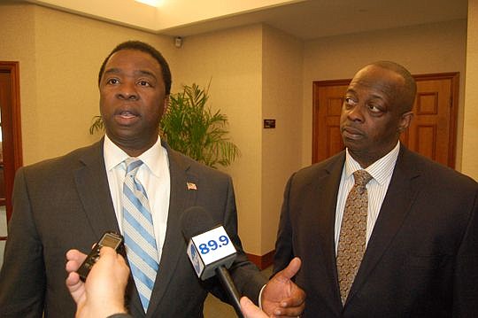 Mayor Alvin Brown, left, and Darnell Smith, Florida Blue North Florida Region market president and chair of the Community Wealth Building Initiative Task Force.