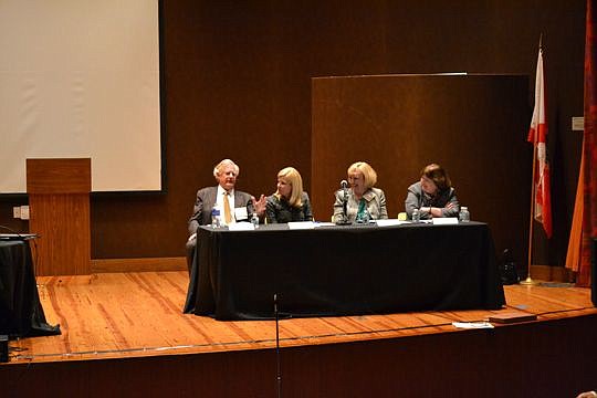 Judges Hugh Carithers, Virginia Norton, Marianne Aho and Karen Cole at the Raymond Ehrlich Trial Advocacy Seminar.