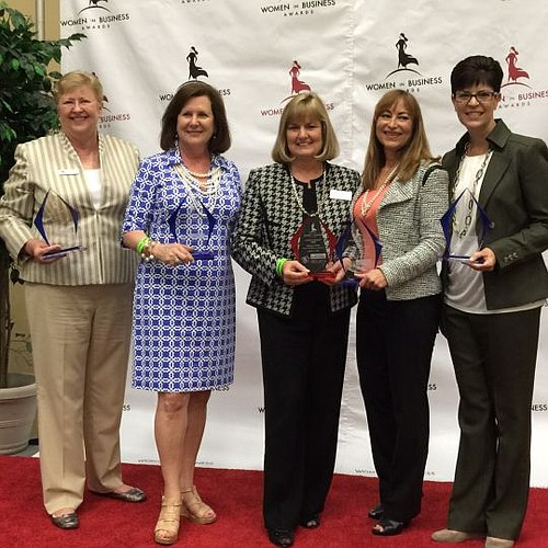 The 2015 Women in Business Awards were presented Tuesday to (from left) Pioneer of the Year Ellen Siler, CEO, Hubbard House; Up &amp; Coming Entrepreneur of the Year Katherine Way, owner and designer, Katherine Way Collections; Lifetime Achievement Ho...