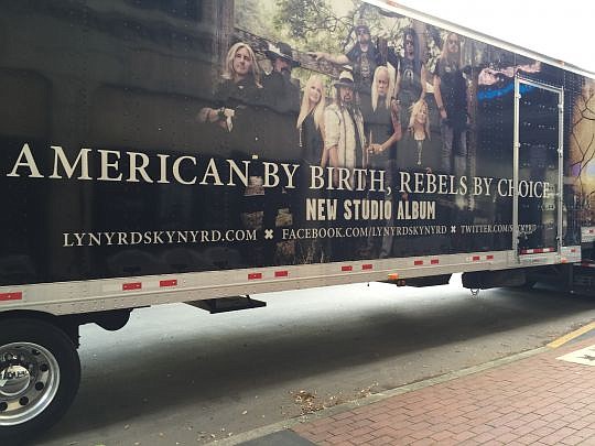 One of the band's semi-trucks filled with equipment outside the Florida Theatre.