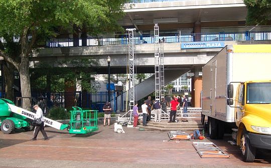 By mid-morning Monday, most of One Spark 2015 already was dismantled. Taking down the stage at Hemming Park was one of the larger jobs.