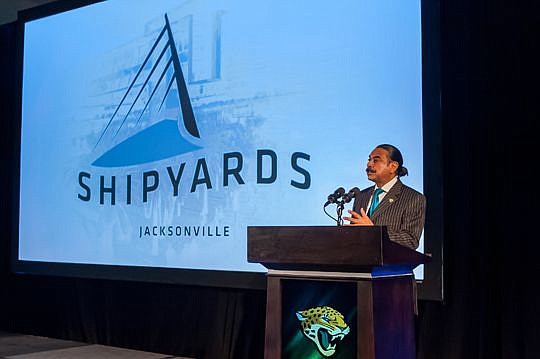 Jacksonville Jaguars owner Shad Khan's company, Iguana Investments Florida LLC, received the highest score from a committee evaluating proposals for the redevelopment of the Shipyards.