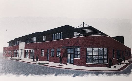 A rendering of the exterior of Intuition Ale Works near the sports complex.