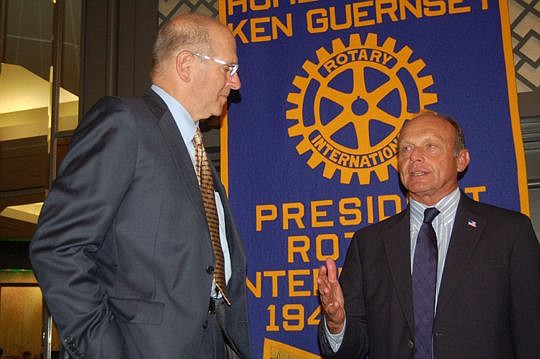 Rotary Club of Jacksonville President Pierre Allaire, left, and Bob Buehn, retired U.S. Navy captain and former head of the city's Military Affairs, Veterans and Disabled Services Division.