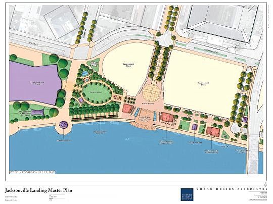 This site plan for the restructuring of the Jacksonville Landing property along the St. Johns River was presented Wednesday to the Downtown Investment Authority board.