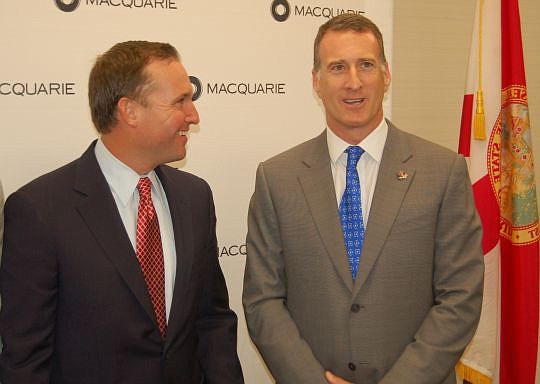 Mayor Lenny Curry and Macquarie U.S. Country Head Michael McLaughlin at Thursday's news conference.