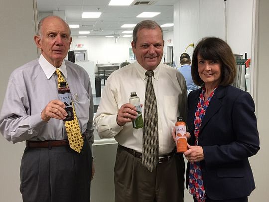 From left, Axioun Strategic Planning Inc. partners Padraic "Pat" Mulvihill, James R. Johnson and Patricia Johnson are the managers of Nu-Well Physicians, a group led by 12 physicians who developed and market the OLUS+ cold-pressed juices made from pro...