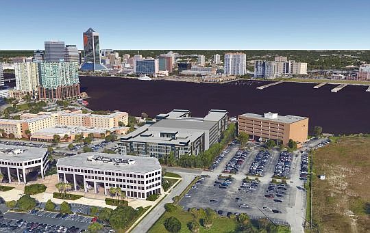 Broadstreet River House, second building from the right on the riverfront, is slated for construction along the Southbank Riverwalk at the former Crawdaddy's site between the Lexington Hotel & Conference Center and the Duval County School Board building.