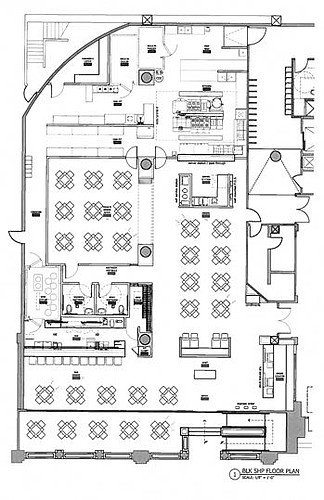 The floor plan for the new Black Sheep restaurant, along Forsyth Street Downtown at The Jacksonville Bank building.