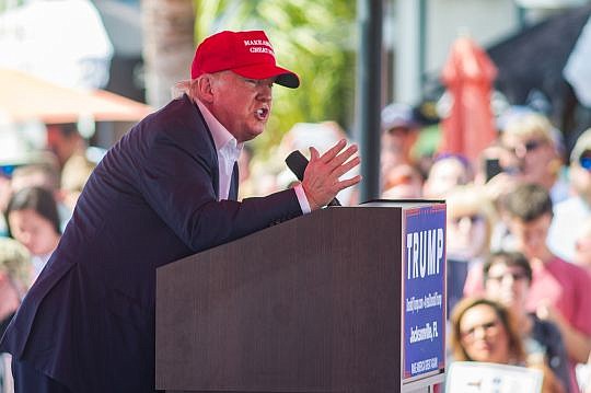 Republican presidential candidate Donald Trump, shown during his visit to Jacksonville, continues to lead polls in Florida. (File photo by Fran Ruchalski)