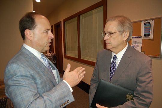 Michael Abel, left, president of the Jacksonville chapter of the Federal Bar Association, and Chief U.S. District Judge Steven Merryday.