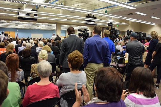 An overflow crowd filled a room at Florida State College at Jacksonville during the first of three community conversations on discrimination. The second meeting is tonight at Edward Waters College.