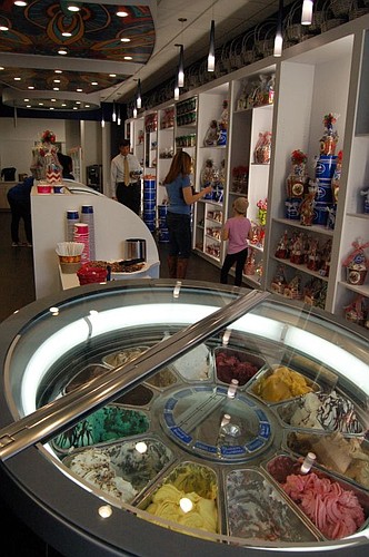 A revolving gelato display is inside the door at the Downtown Peterbrooke store.