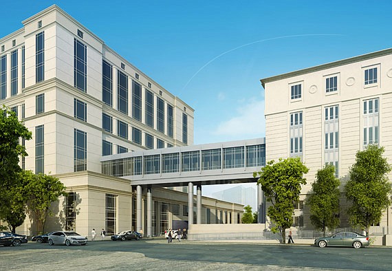 This design for the pedestrian bridge connecting the new County Courthouse and the former Federal Building was approved Thursday.