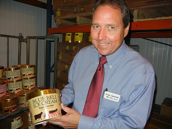 Photo by Karen Brune Mathis - Triple chocolate is the favorite ice cream flavor for Doug Lipscomb, branch manager of Blue Bell Creameries in Jacksonville since the Westside office, warehouse and cold storage distribution center opened 10 years ago. He...