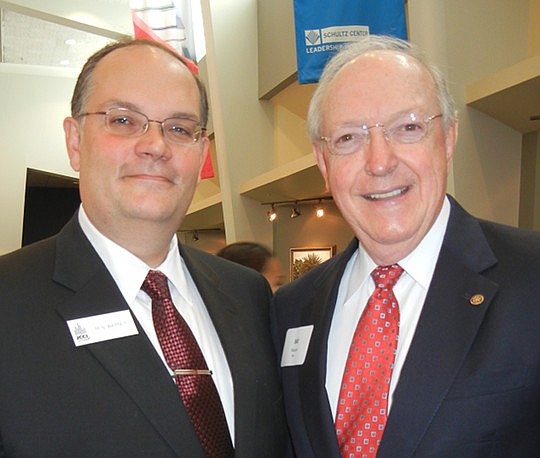 New Jacksonville Community Council Inc. President Ben Warner and 2010-11 JCCI Executive Committee Chair Bill Mason before the group's annual meeting Friday at the Schultz Center for Teaching &amp; Leadership.