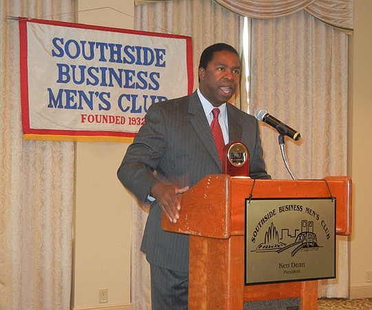 Photo by Karen Brune Mathis - Mayor Alvin Brown reminded the Southside Business Men's Club Wednesday that it was his fourth visit to the group. His first visit was before the election.
