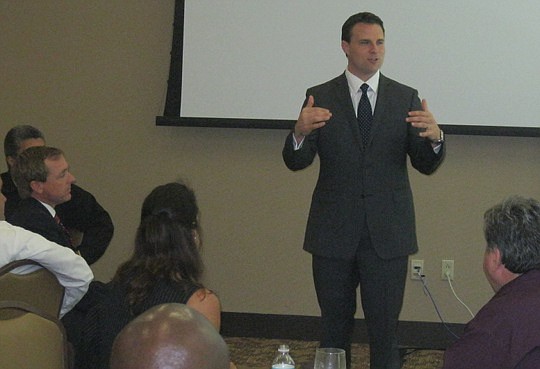 Photo by David Chapman - Incoming Florida House Speaker Will Weatherford (R- Wesley Chapel) speaks to members of the Political Leadership Institute Thursday. He told the potential political candidates to establish their stances and beliefs before - no...