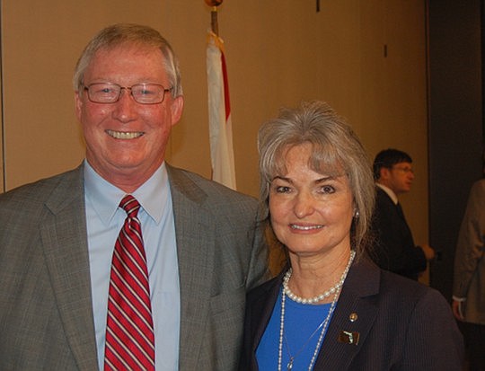 Photos by Max Marbut - Ed Pratt-Dannals, superintendent of Duval County Public Schools, and Linda Sparks, a former member of the school board, who introduced Pratt-Dannals at Monday's meeting of the Rotary Club of Jacksonville.