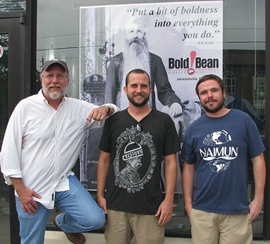 Photo by Joe Wilhelm Jr. - Bold Bean Coffee Roasters owners Jay and Zack Burnett and store manager Chris Emery at the company's new location on Stockton Street. They are planning a late October opening in an area that is developing into a craft busine...