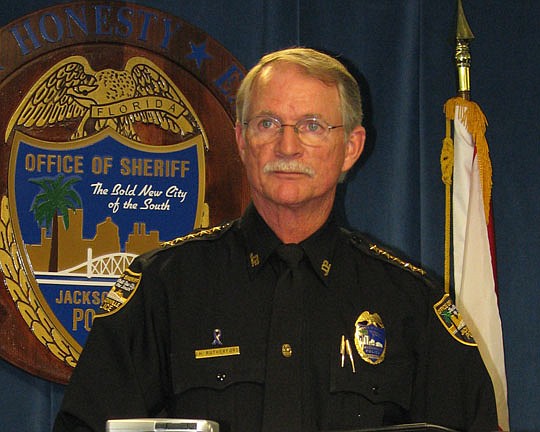 Photo by Joe Wilhelm Jr. - Jacksonville Sheriff John Rutherford talked about the recent cuts to his staff and the possibility of more layoffs at a news conference Wednesday at the Police Memorial Building.
