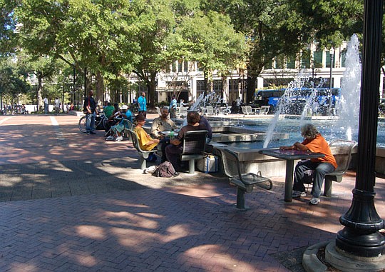 Photo by Max Marbut - People who use Hemming Plaza and how they use it were topics of discussion Thursday at Downtown Vision Inc.'s quarterly operations meeting.