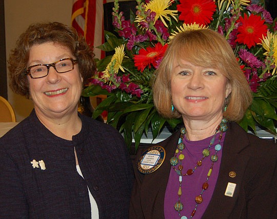 Photos by Max Marbut - Urban land Institute Executive Vice President Maureen McAvey (left) and Susan Grandin, director of The Trust for Public Land. Grandin introduced McAvey Monday at the meeting of the Rotary Club of Jacksonville.