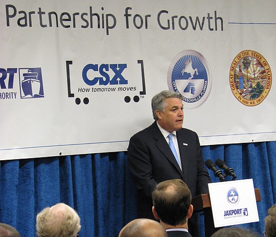 Photo by Joe Wilhelm Jr. - Jacksonville Port Authority CEO Paul Anderson discussed on Monday the importance of having an Intermodal Container Transfer Facility for the port's ability to compete in U.S. and global shipping markets at a news conference ...