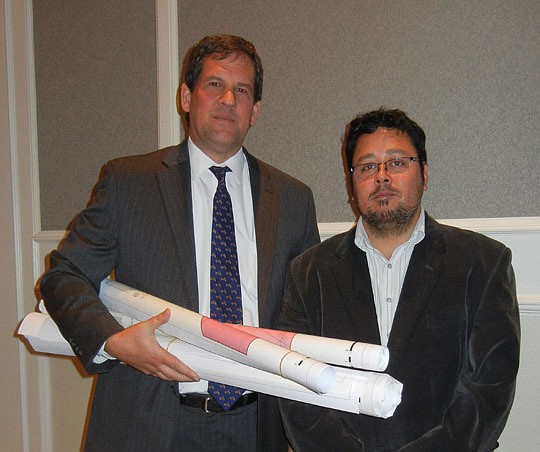 Photo by Karen Brune Mathis - Bill Killingsworth, former City Planning and Development director, and Soliman Salem, a City planner, were thanked by Council members Tuesday night for producing the data and maps for redistricting.