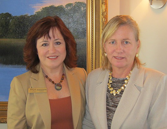 Photos by David Chapman - Jacksonville Women Lawyers Association President Stephanie Harriett with keynote former speaker U.S. Ambassador Nancy Soderberg.
