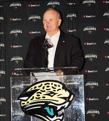 Photos by Joe Wilhelm Jr. - Jaguars Chairman and CEO Wayne Weaver made four announcements Tuesday afternoon. Head Coach Jack Del Rio was released. Defensive Coordinator Mel Tucker was named interim head coach. General Manager Gene Smith accepted a con...