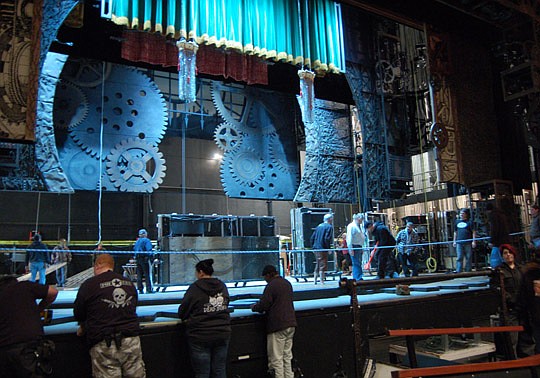 Photo by Max Marbut - The national tour of the Broadway musical "Wicked" opens tonight for 24 performances at the Times-Union Center. More than 150 stagehands were setting up the show.