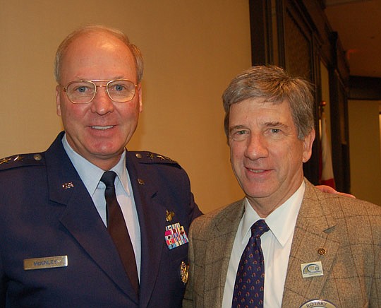 Photos by Max Marbut - U.S. Air Force Gen. Craig McKinley, head of the National Guard Bureau, and Rotary Club of Jacksonville President Howard Dale.