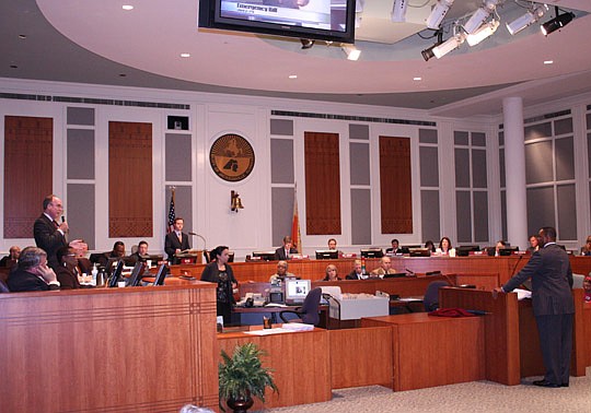 Photo by Joe Wilhelm Jr. - City Council member Matt Schellenberg was one of four to stand Tuesday against passage of the contracts because he wanted more time to review them and receive comments from the Council auditor. Assistant General Counsel Derr...
