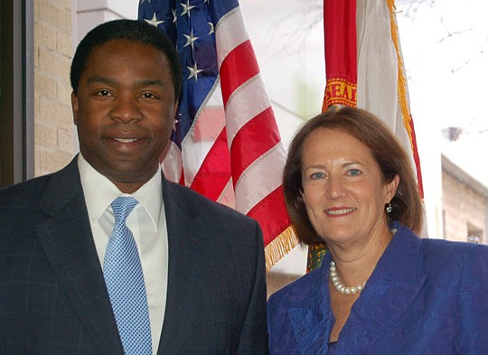Photo by Max Marbut - Mayor Alvin Brown welcomed U.S. Small Business Administration Administrator Karen Mills to Jacksonville Tuesday for "Mayor Brown's Business Builder," a program for small business owners and potential owners. Mills and Brown signe...