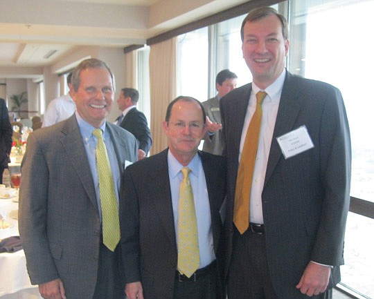 Photo by Mark Basch - Web.com Chairman and CEO David Brown (middle) with EverBank Vice Chairman David Strickland and Michael Kirwan, Association for Corporate Growth North Florida chapter president. Brown was the keynote speaker of Thursday's associat...