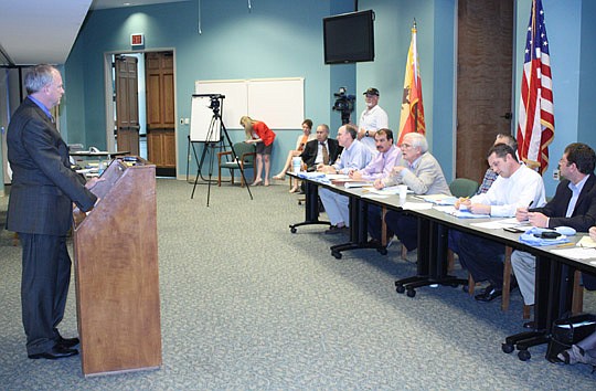 Photo by Joe Wilhelm Jr. - Aaron Bowman, director of business operations for BAE Systems Southeast Shipyards in Jacksonville, talks Thursday about the importance of the St. Johns River Ferry to the City Council Ad Hoc Committee on Funding the St. Jo...