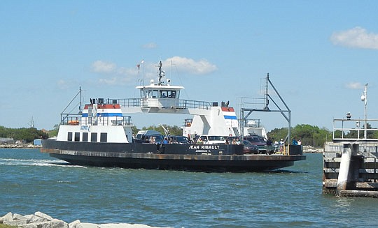 Photo by Karen Brune Mathis - The Jean Ribualt ferry crosses the St. Johns River Sunday at Mayport. Its future is being discussed by Jacksonville City Council.