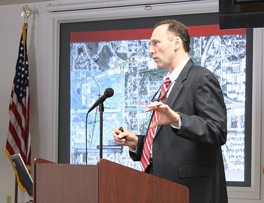 Photo by Joe Wilhelm Jr. - James Bennett, Florida Department of Transportation District Two Urban Transportation Development manager, talks Friday to the North Florida Logistics Advisory Group about the department's efforts to assist the movement of f...
