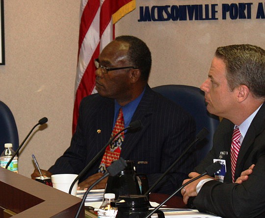 Photos by Joe Wilhelm Jr. - Reginald Gaffney, chairman of the Jacksonville Port Authority board of directors, and board Secretary Joe York at Tuesday's meeting.